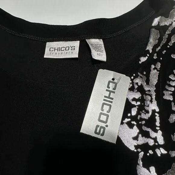 Chicos Travelers 3 Slinky Belinda Top Black Silver Liquid Knit Women US XL NWT - Picture 4 of 8